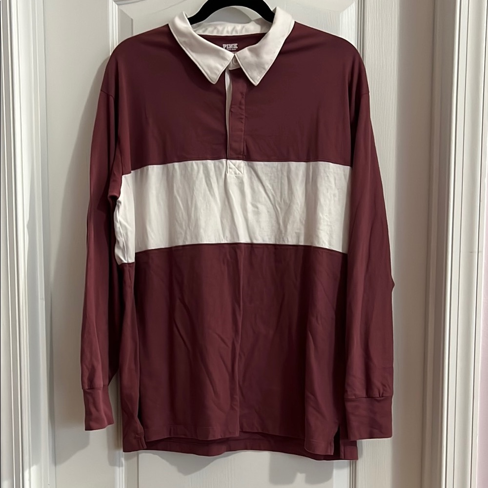 PINK Victoria's Secret Maroon and cream Light Shirt